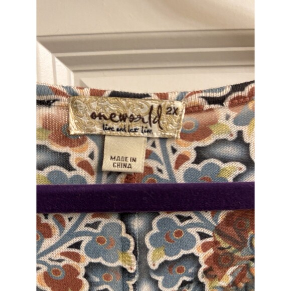 NWT One World Boho Green Top Sz 2X Tunic Artsy Rhinestones Whimsy - Picture 9 of 9